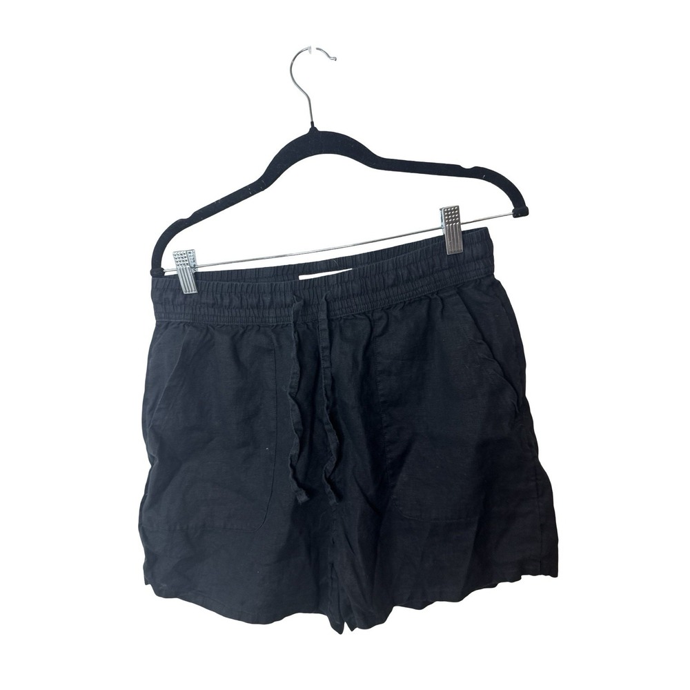 C&C California 100% Linen Shorts Black Pockets Elastic Waistband Women's M